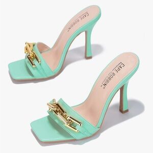 Cape Robbin Mint Green Chain Slide Heels with Gold Accent